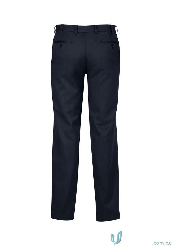 Dark blue cool stretch flat front pant perfect for stylish workwear in customer-facing roles