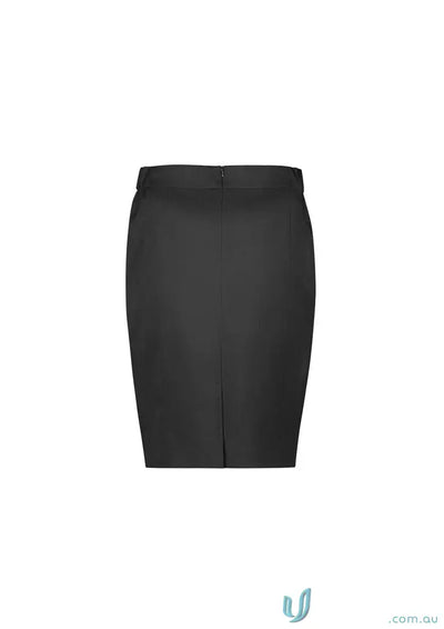 Women’s cool stretch mid waist pencil skirt with back slit in black for a sleek look