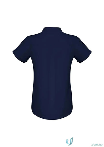 Dark blue Madison short sleeve polo shirt made of easy-care stretch polyester for ladies