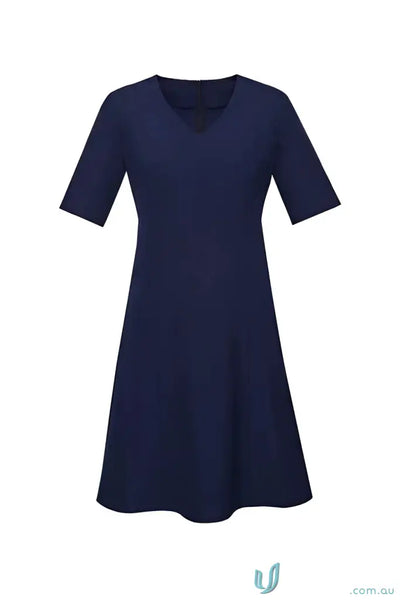 Navy blue V-neck dress from CR EMB Ladies Extended Dress for stylish workwear or uniforms
