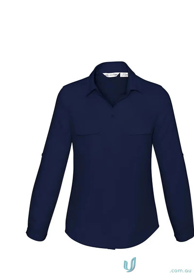 Navy blue Madison blouse long-sleeved shirt with mechanical stretch for uniforms