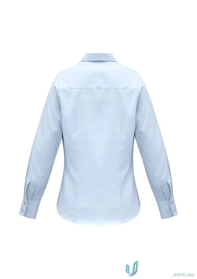 Light blue long-sleeved cotton shirt with mini herringbone pattern for work uniforms