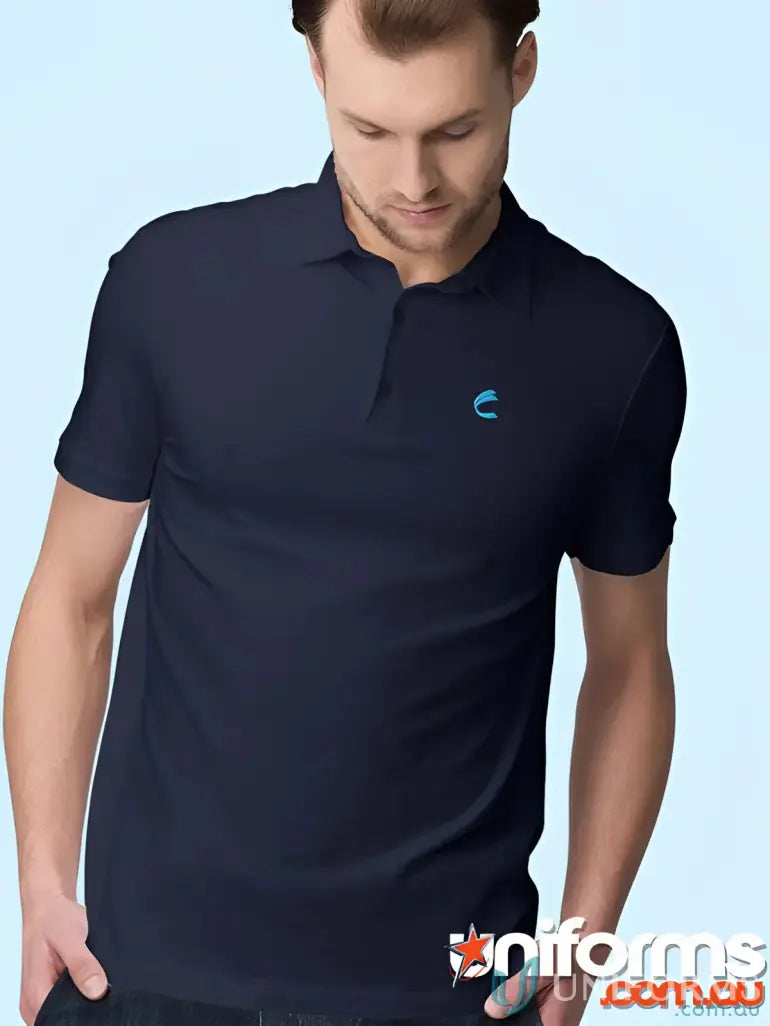Navy blue polo shirt from CR EM Mens Polo, perfect for work uniforms and workwear