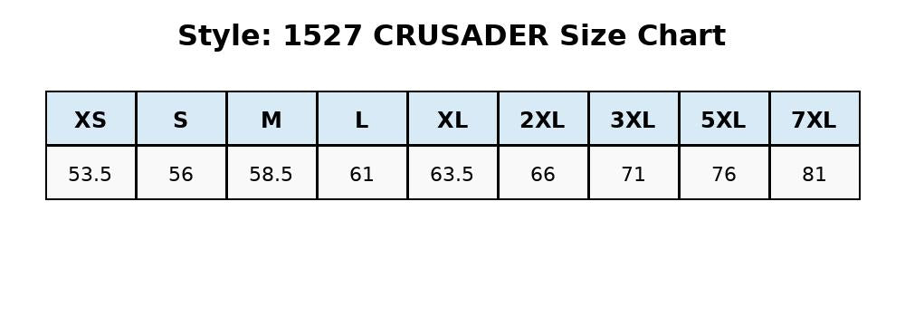 Crusader Hoodie size chart