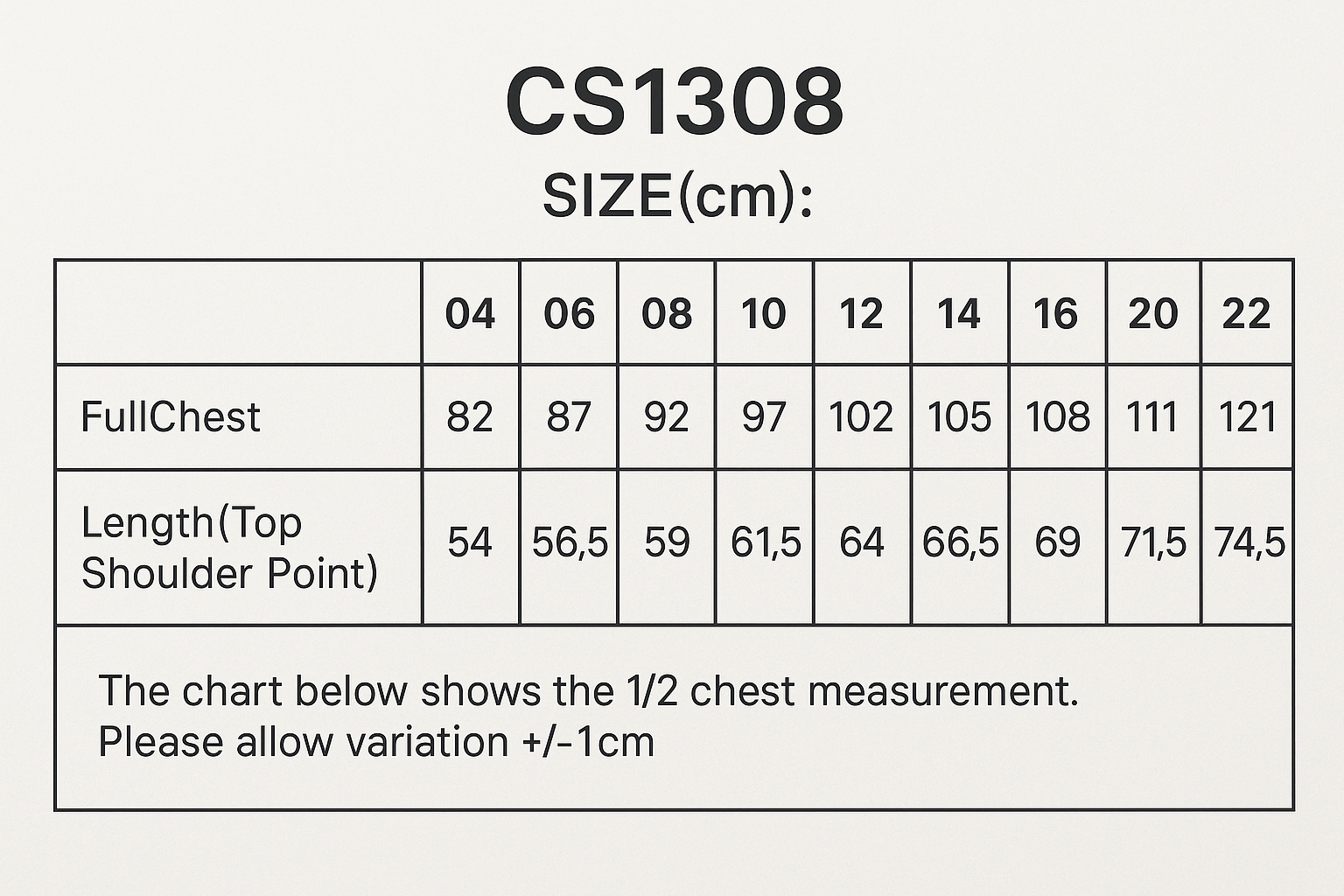 Girls SS School Shirt size chart