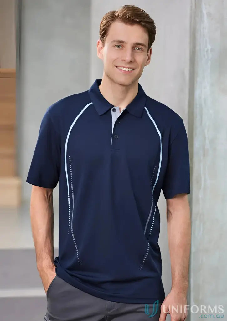 Mens cyber polo Navy blue with white accents from Biz Collection Cyber p604ms