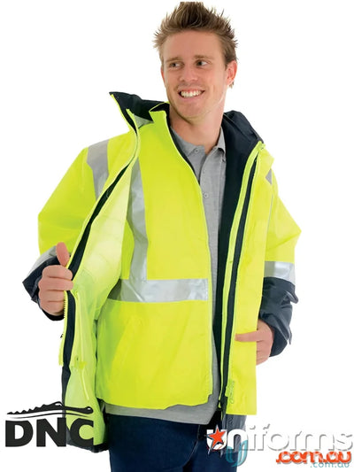 Open yellow and navy high-vis reflective jacket from DNC 4in1 HiVis Uniforms