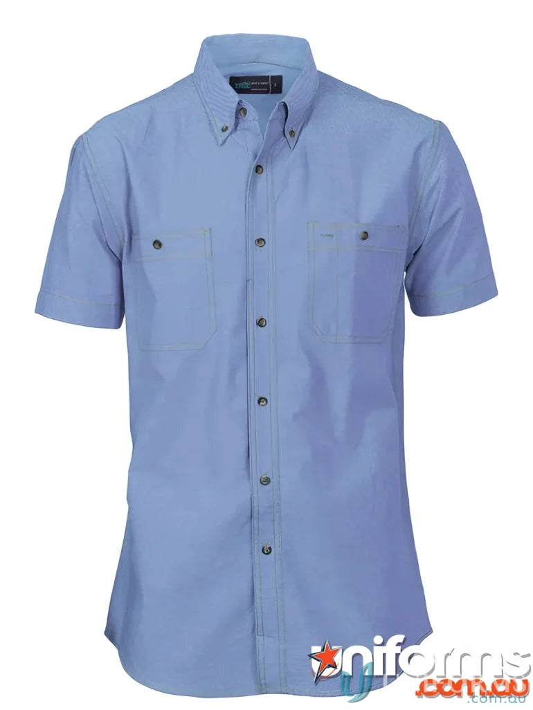 Light blue DNC Cotton Chambray Shirt, short-sleeve chambray shirt for casual vibe