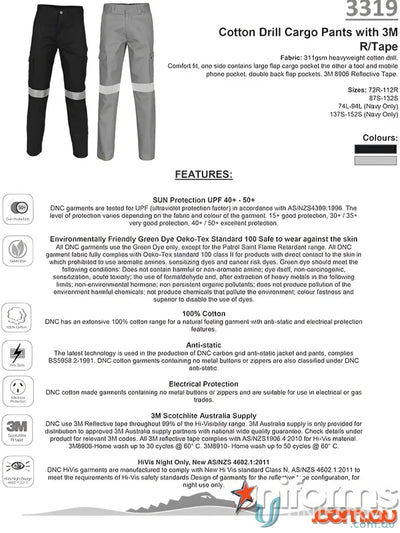 Cotton drill cargo pants with reflective tape from DNC Drill 3M Tape Cargo Trousers