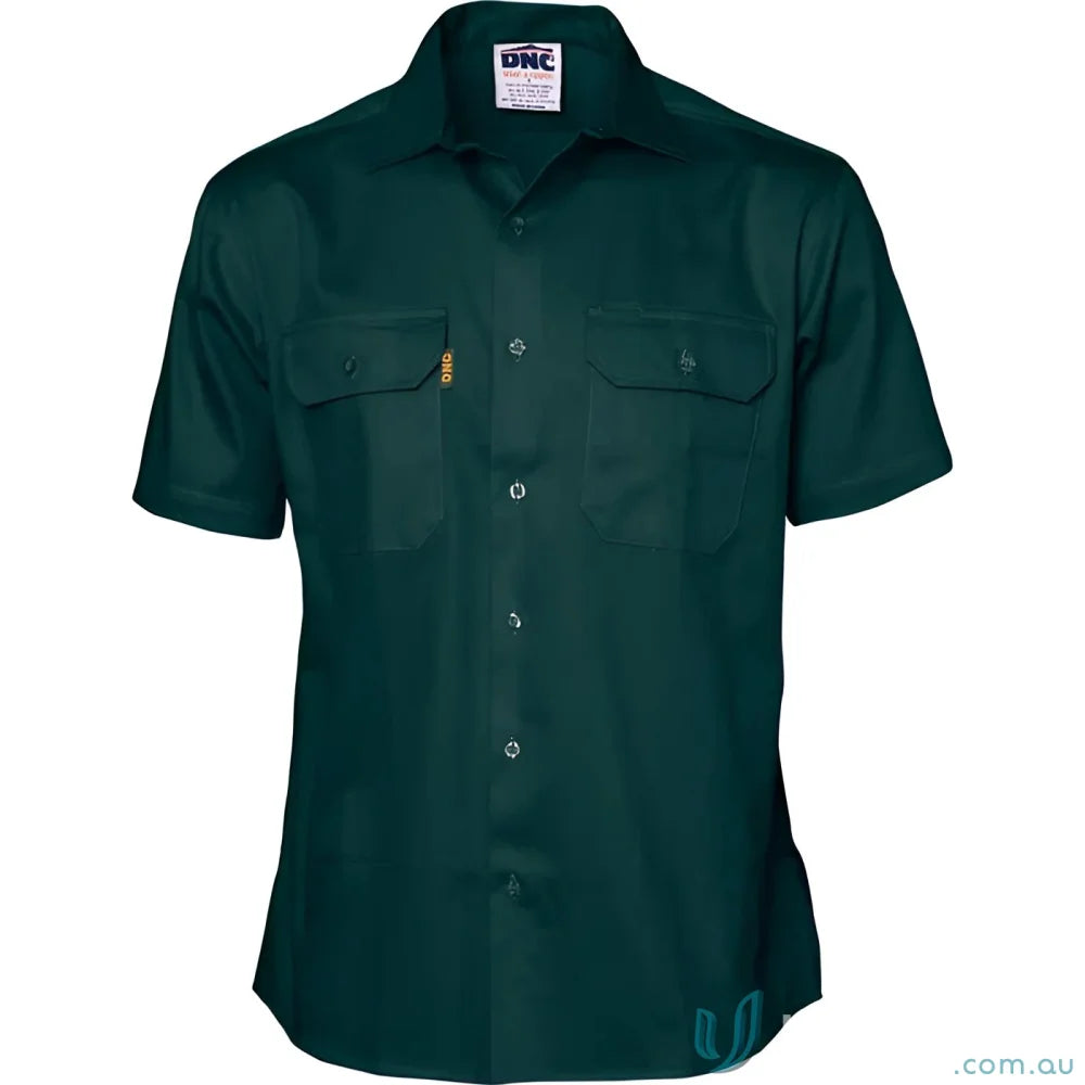 Dark green cotton drill work shirt from DNC HiVis Cotton Drill S/S Shirt