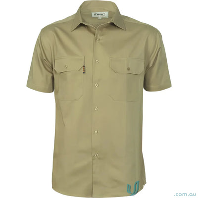 Khaki cotton drill work short-sleeved button-down shirt for DNC HiVis Work Gear