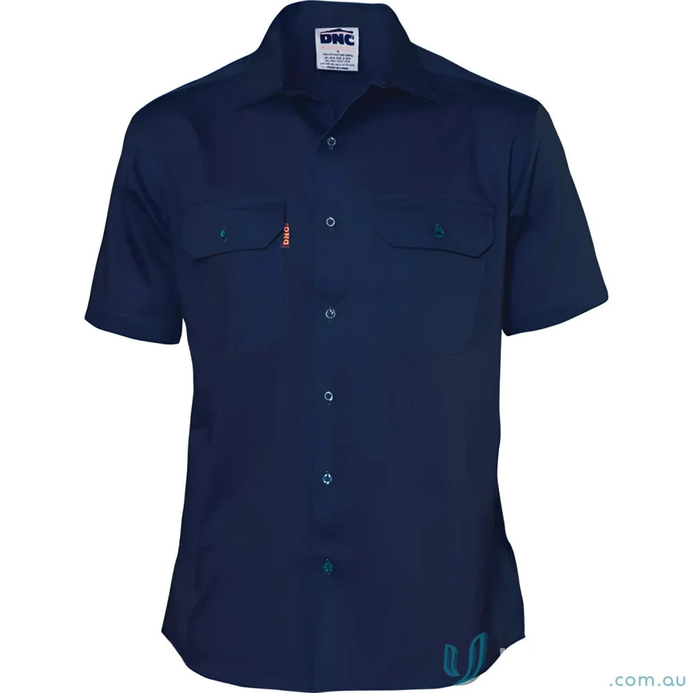 Navy blue DNC HiVis cotton drill work short-sleeved shirt for tough drill work tasks