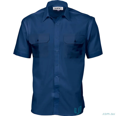 Blue short-sleeved work shirt from DNC PolyCotton workwear, perfect for uniforms