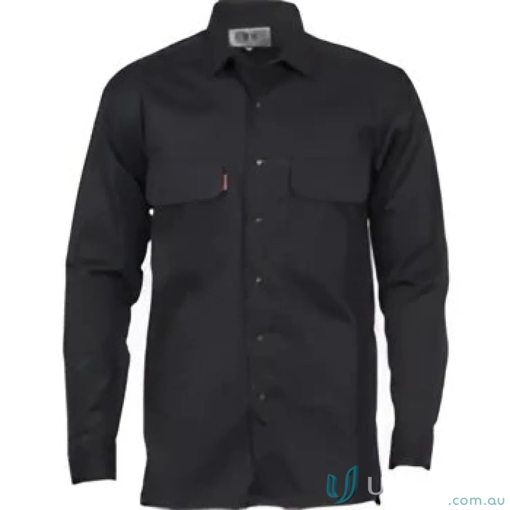 Black long-sleeved button-down shirt from DNC Three Way Breeze Shirt, perfect for workwear and uniforms