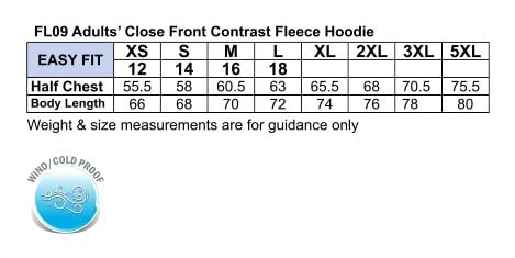 Kids Passion Fleece Hoodie size chart