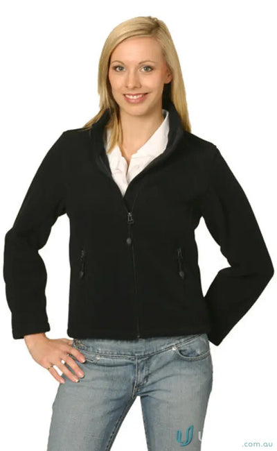 Womans black fleece jacket from East Malvern ELC workwear collection, perfect for uniforms