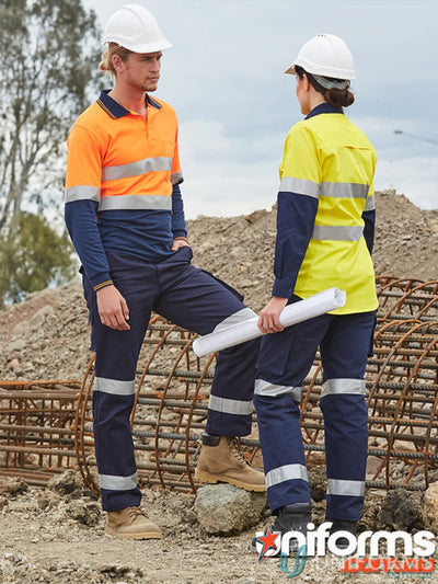 Construction workers in Eldarin 3M Taped Drill STOUT Pants showing durable work pants for uniforms