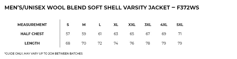 Varsity Wool Blend Jacket size chart