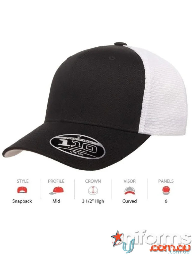 Black and white snapback baseball cap perfect for branding uniforms or workwear