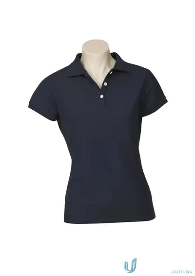 Navy blue FMIG Ladies Polo with white button placket and modern fit for work uniforms
