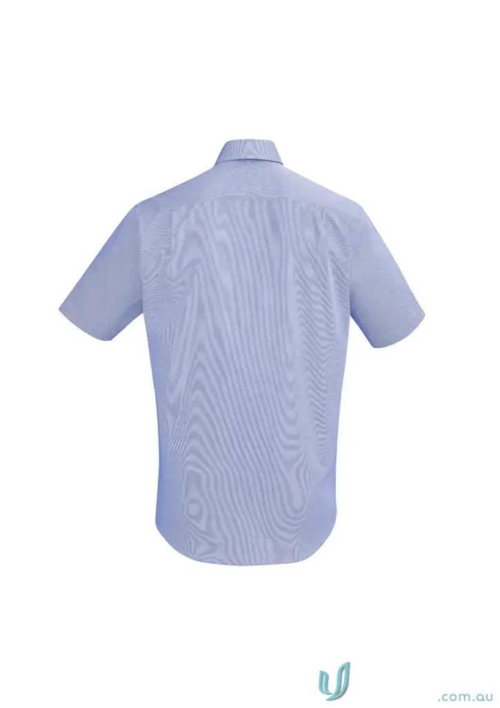 Light blue short-sleeved striped cotton shirt perfect for work uniforms and workwear