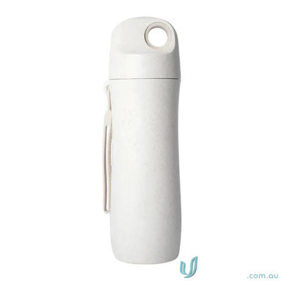 Beige wheat straw water bottle with carrying strap eco-friendly reusable design