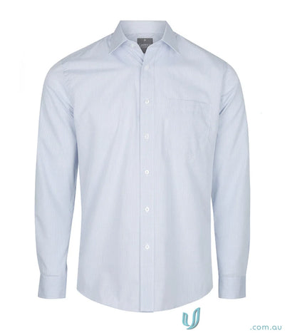 Light blue long sleeve textured shirt from Guildford Square with easy iron finish
