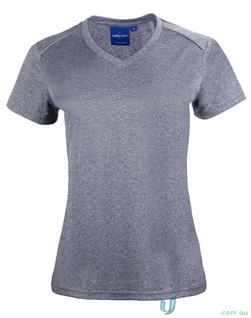 Gray V-neck T-shirt from TS46 Harland Tee, perfect for a winning spirit Harland ladies tee style