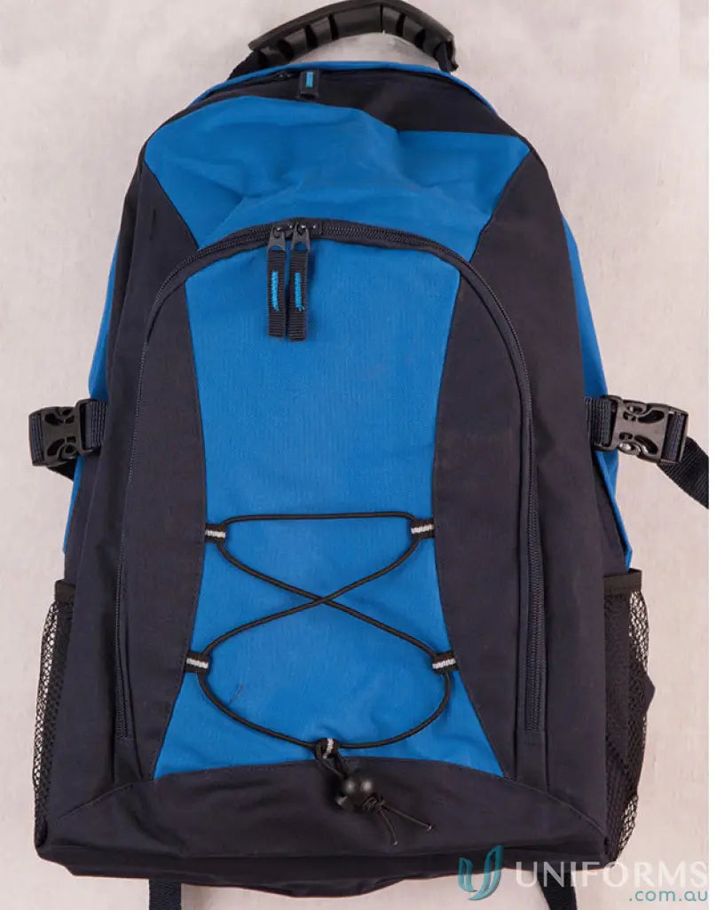Blue and black Heart Foundation EMB Backpack with easy access straps and b5002 smartpack system