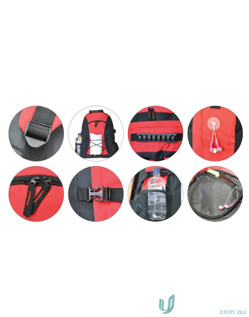 Red and black Heart Foundation EMB Backpack with easy access straps and multiple compartments