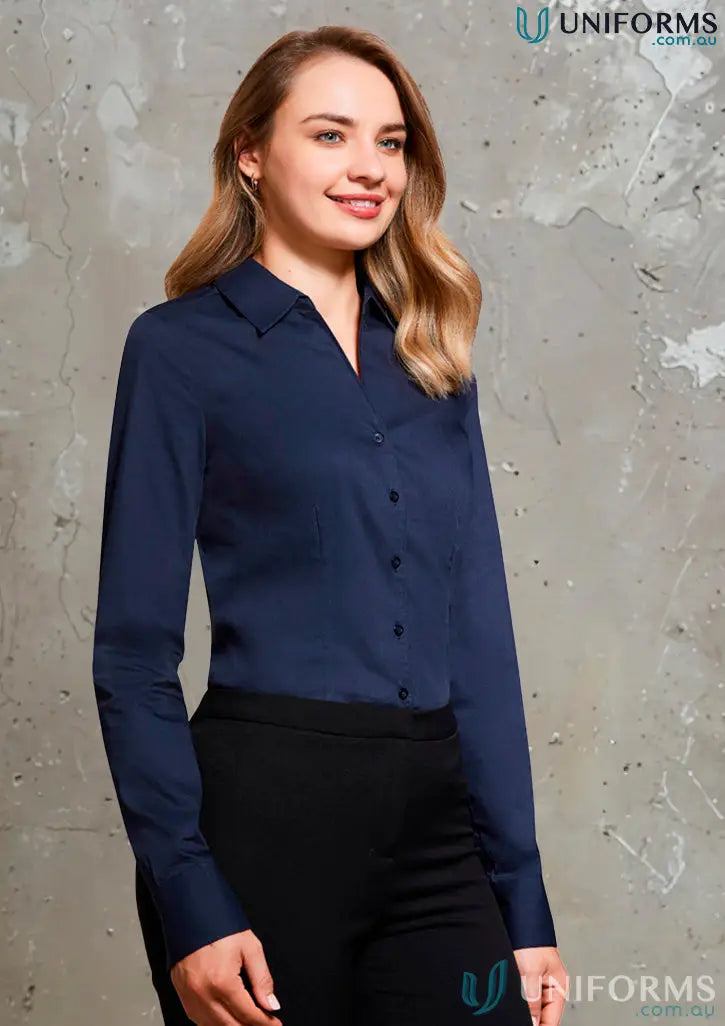 Women’s Monaco long sleeve Heart Foundation EMB Ladies LS Shirt in navy blue