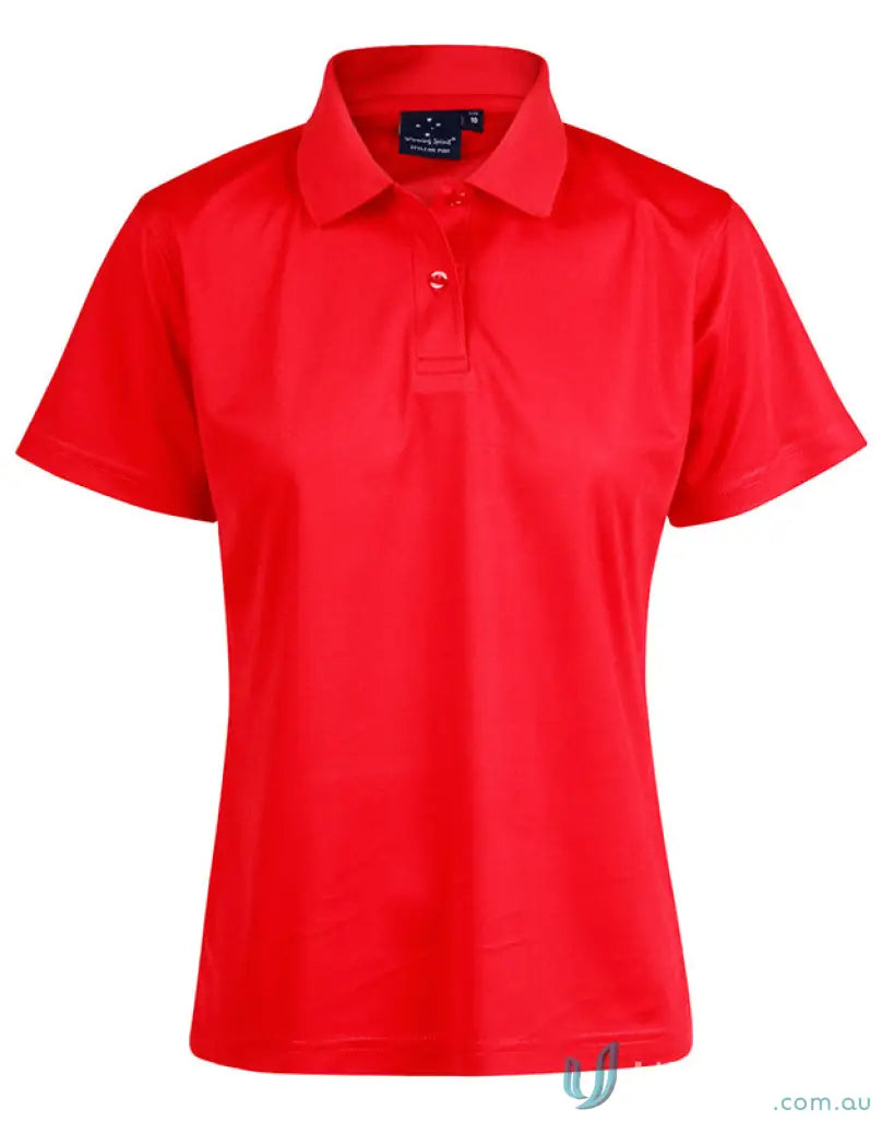 Vibrant red Heart Foundation Ladies Polo with flat knitted collar and cooldry® polyester mini