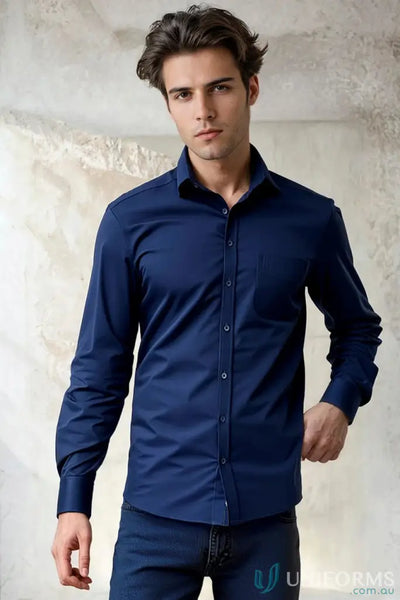 Slim-fit navy blue Heart Foundation Men’s LS Shirt from Biz Collection Monaco