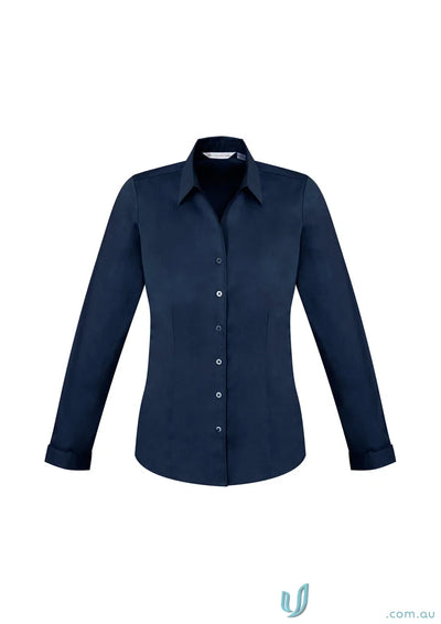 Navy blue Monaco long sleeve shirt from Biz Collection Ladies Women’s Monaco Long line-up