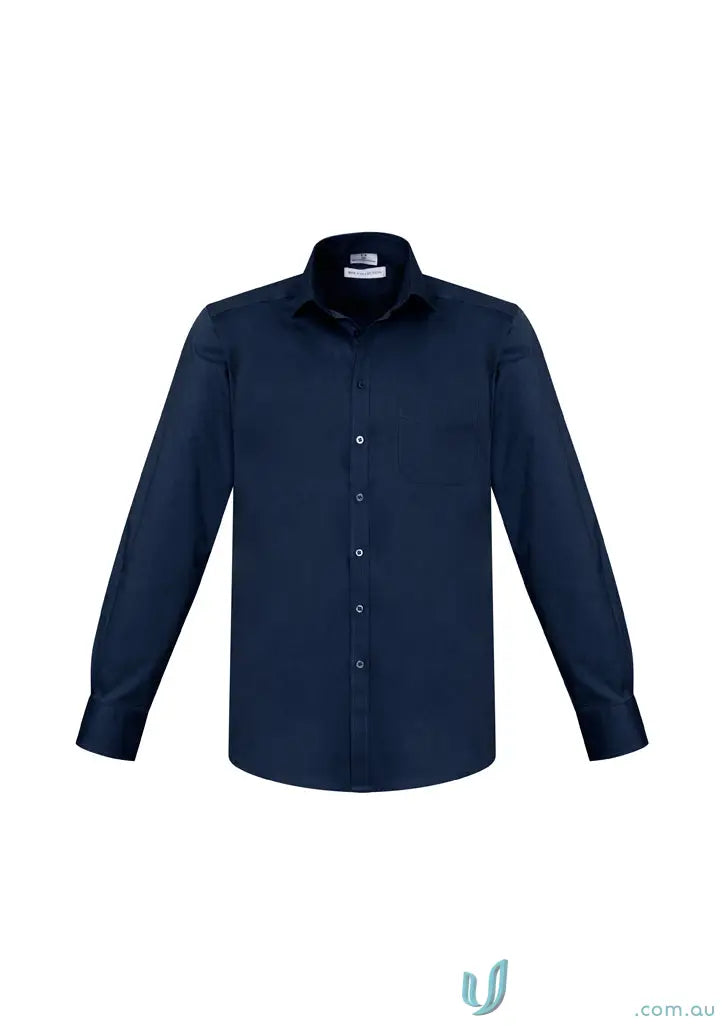 Dark blue men’s LS shirt with modern narrow collar from Biz Collection Monaco