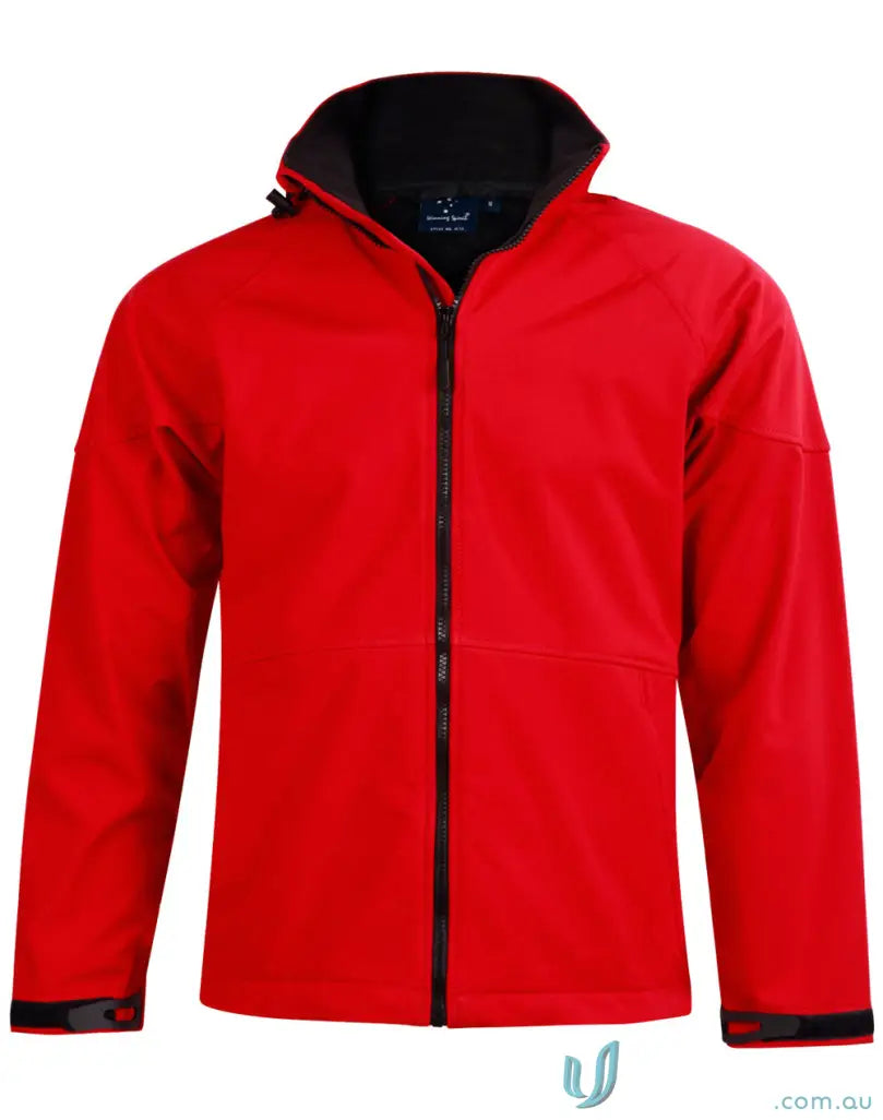 Red Heart Foundation EMBx2 men’s softshell jacket with black zipper and collar, jk33 aspen style