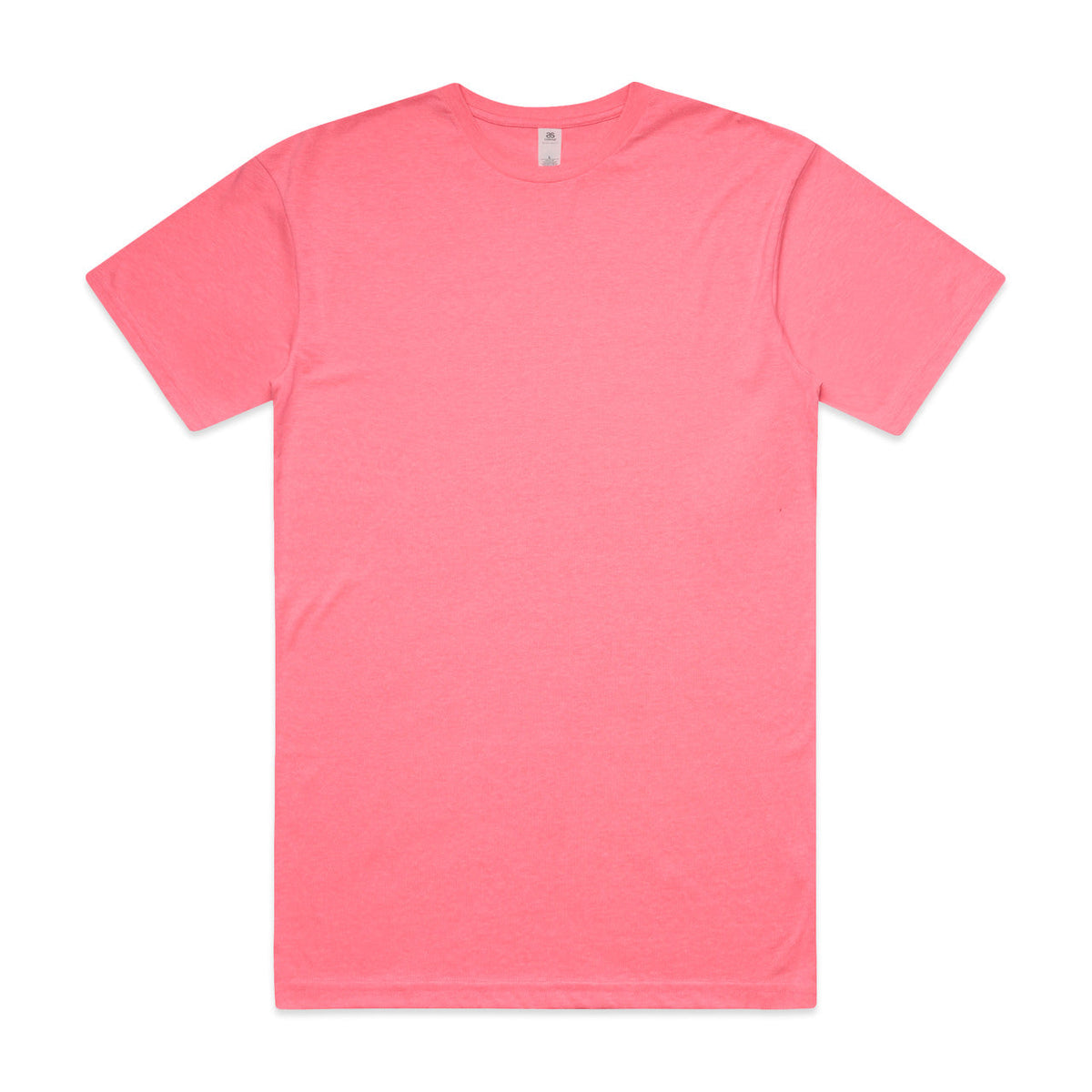 Neon pink t-shirt with a crew neck and short sleeves.
