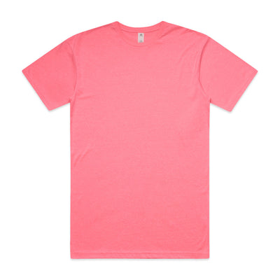 Neon pink t-shirt with a crew neck and short sleeves.
