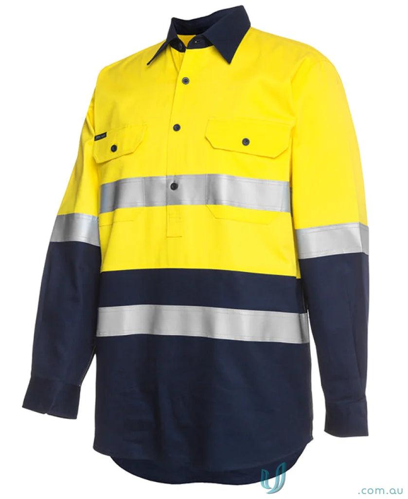 Long-sleeved high-vis work shirt with reflective stripes for breathable uniforms