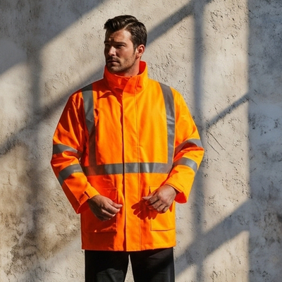 WorkCraft WW9038 HiVis 6 In 1 NSW RAIL X-Tape Jacket in orange front product image