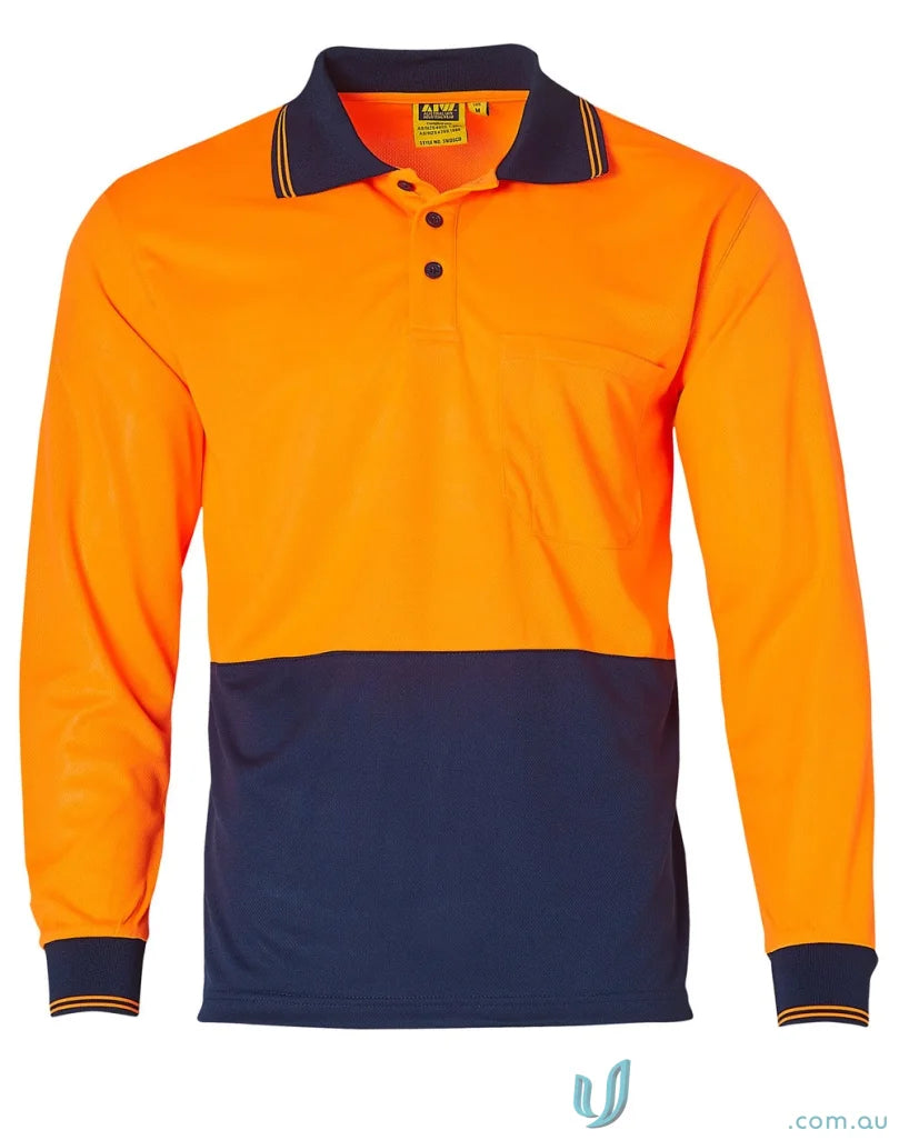 Orange and navy long-sleeved polo shirt from HiVis CoolDry Safety SW05TD high visibility line