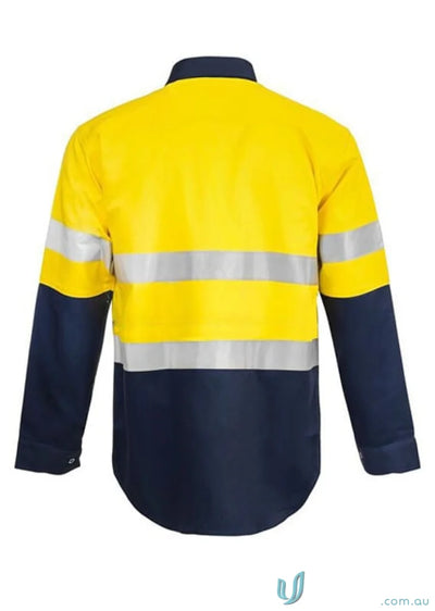 Yellow and navy blue HiVis LS Shirt with reflective tape and reinforced stress points