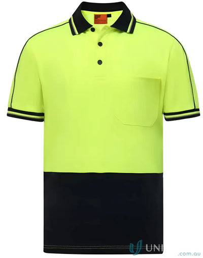HiVis SW89 sustainable cool-breeze safety polo with black collar and stripe sleeves