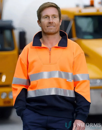 Orange and navy hiviz fleecy sweat jumper with 3M tape for Winning Spirit SW14