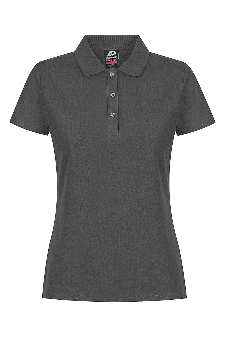 Charcoal gray Hunter Polo short sleeve pique knit shirt with chest logo