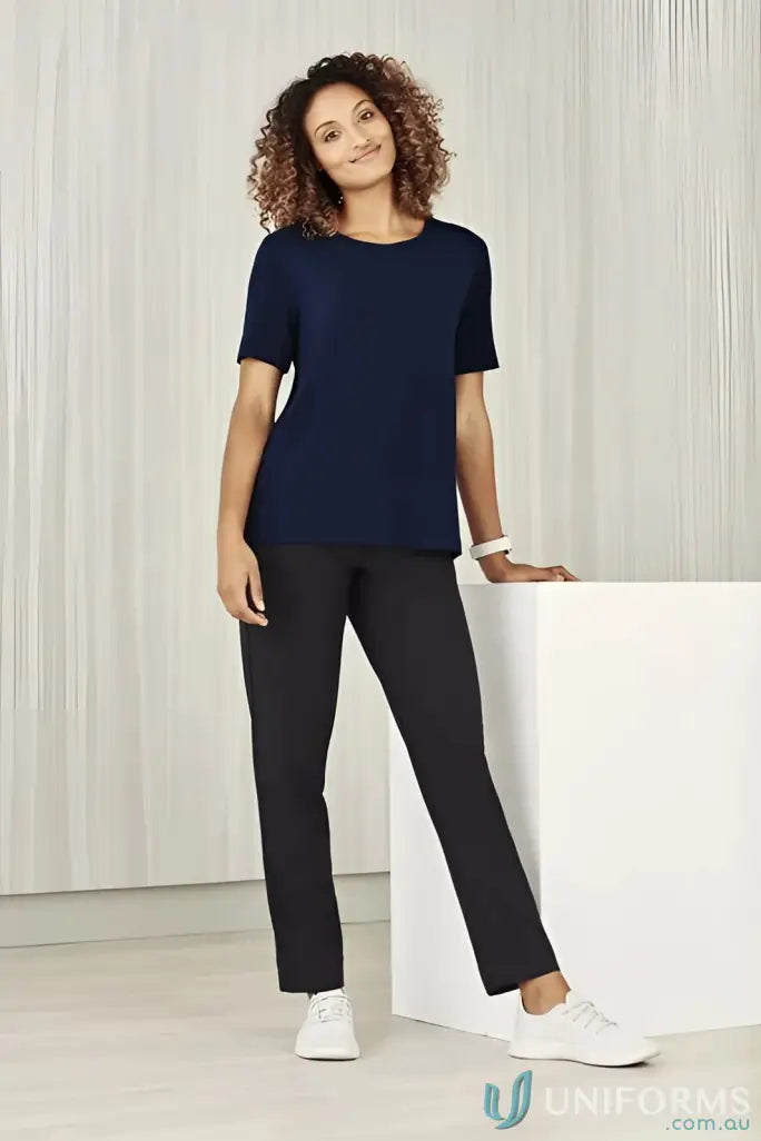 Woman in navy Bizcare Marley Soft Jersey T-Top cs952ls womens marley short short sleeve jersey
