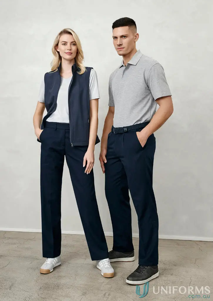 Two women wearing professional attire in IOP Ladies Flexi Band Pant showcasing biz flexi-band™