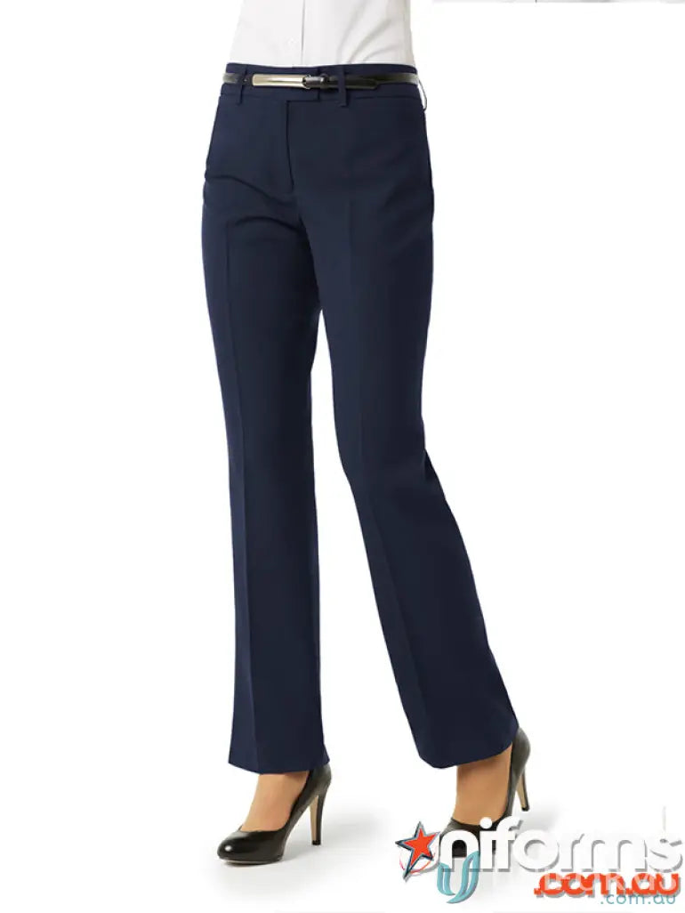Dark blue IOP Ladies Relaxed Fit Straight Leg Pant with black belt, perfect for bs29320 ladies