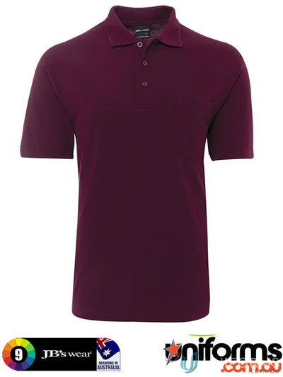 Maroon pocket polo shirt with knitted collar and open cuffs from J Bs 210 Polo