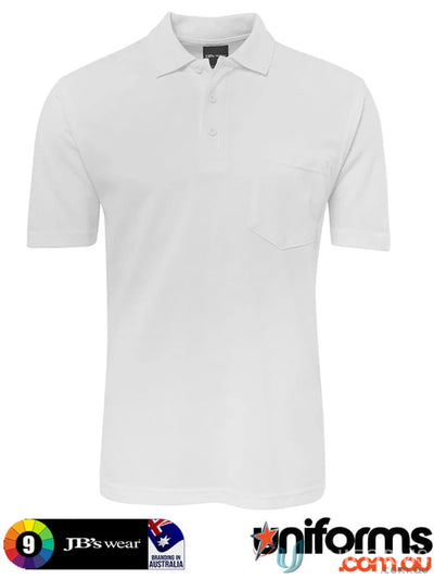 White short-sleeved pocket polo shirt with knitted collar and open cuffs from JBs 210 Polo